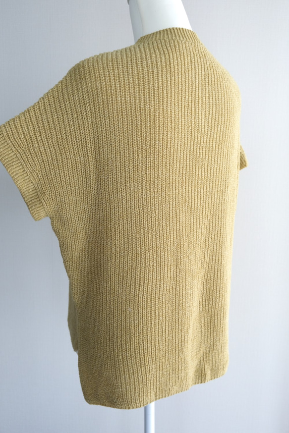【秋におすすめ】手編み半袖ニットセーター 黄色 4枚目の画像