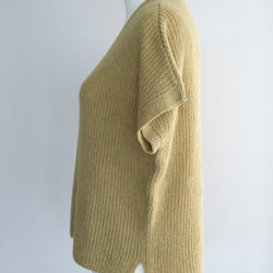【秋におすすめ】手編み半袖ニットセーター 黄色 5枚目の画像