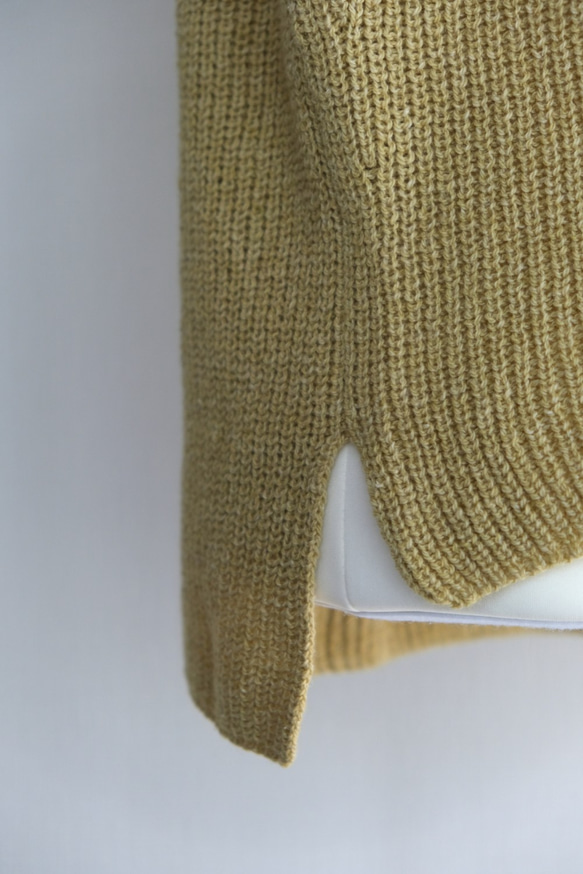 【秋におすすめ】手編み半袖ニットセーター 黄色 6枚目の画像