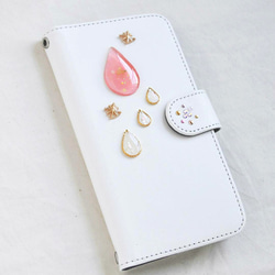 手帳型スマホケース『きらきらしずく』ピンク 3枚目の画像