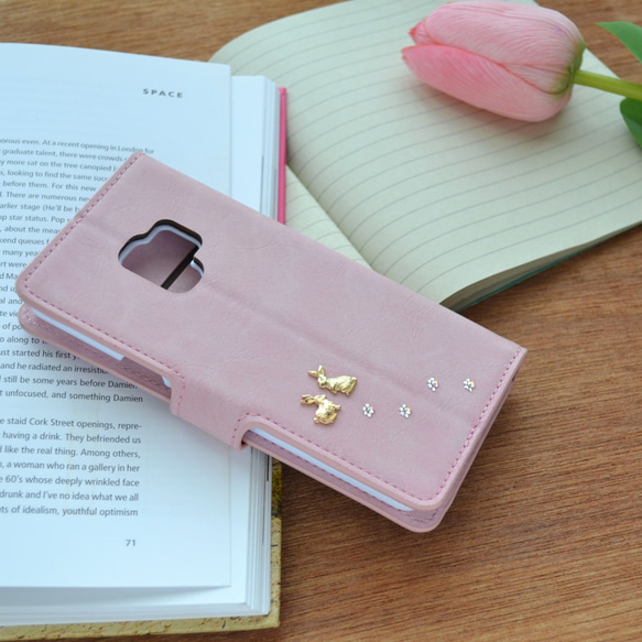 うさぎが戯れる手帳型スマホケース『♡Pink Jewelry Box♡』 ほぼ全機種注文可能android、iphone 3枚目の画像