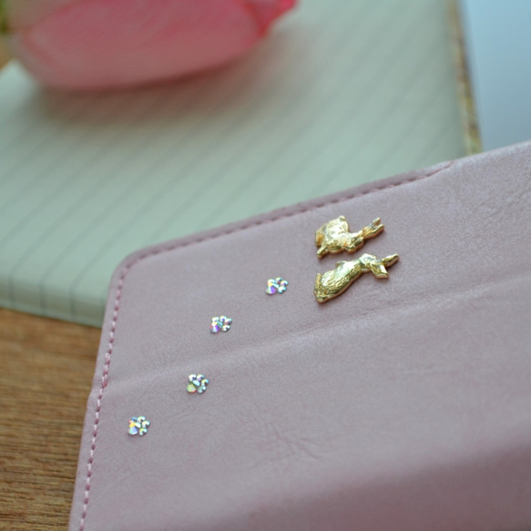 うさぎが戯れる手帳型スマホケース『♡Pink Jewelry Box♡』 ほぼ全機種注文可能android、iphone 4枚目の画像