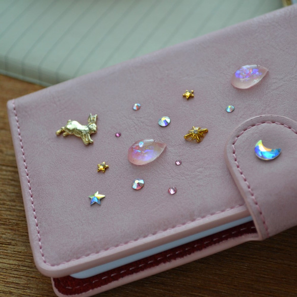 うさぎが戯れる手帳型スマホケース『♡Pink Jewelry Box♡』 ほぼ全機種注文可能android、iphone 7枚目の画像