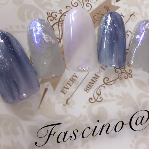 ブルーグレーネイル♡ ネイルチップ（つけ爪） fascino@ ファシーノ