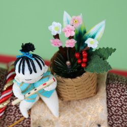 干支　和布　丑とお正月のお花摘みを終えた笛吹き童子 5枚目の画像
