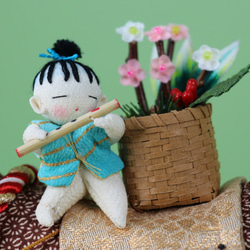 干支　和布　丑とお正月のお花摘みを終えた笛吹き童子 6枚目の画像