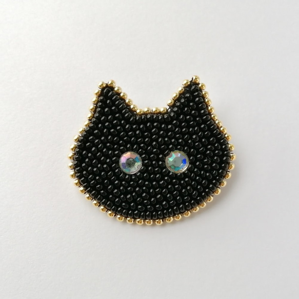 【猫の日2023】ビーズ刺繍♢黒猫のブローチ 1枚目の画像