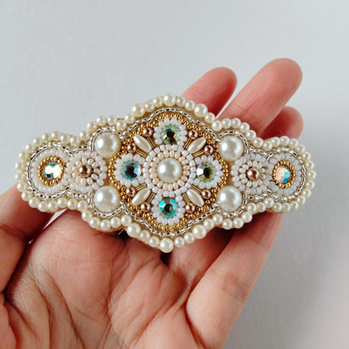 ビーズ刺繍♢バレッタ ＃025オフホワイト バレッタ isoa/イソア