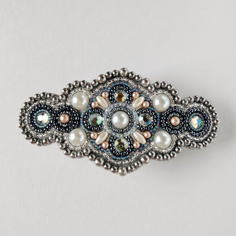 ビーズ刺繍♢バレッタ ＃026ダークシルバー バレッタ isoa