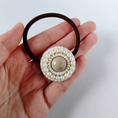 ヴァレンティノ　ブラウン ビーズ刺繍 ベアトップ Orbit Hair Pierce 