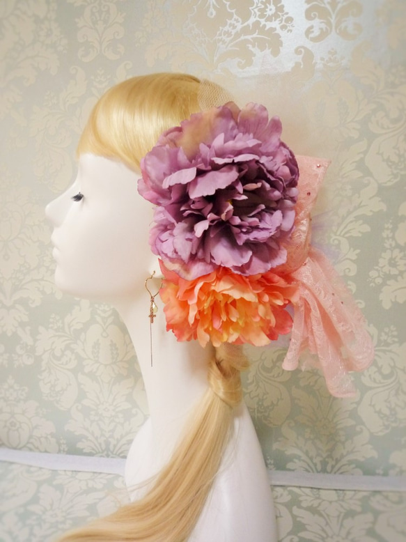 サーモンピンクの、かわいいヘッドドレス 1枚目の画像