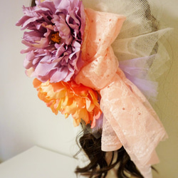 サーモンピンクの、かわいいヘッドドレス 3枚目の画像