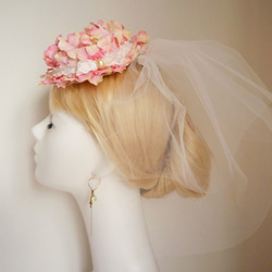 かわいい、ピンクのお花の帽子（チュール付き） 1枚目の画像