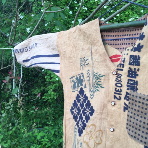 柿渋染め 鯉口シャツ 綿100％ 手ぬぐい 男性Mサイズ その他