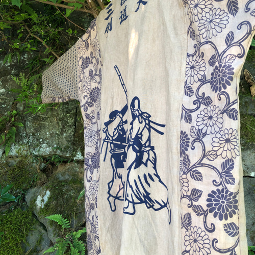 め1108古布リメイク木綿襤褸手拭い柿渋染刺し子ジップアップパ－カーハンドメイド め1108古布リメイク木綿襤褸手拭い柿渋染刺し子ジップアップパ－カー