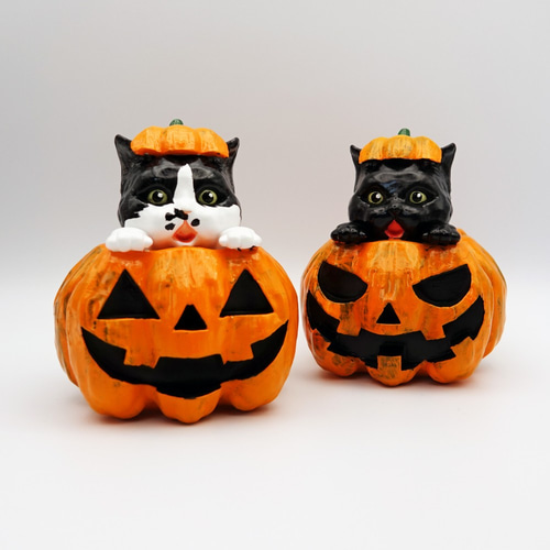 オーダーメイド】猫ちゃんのびっくりハロウィンかぼちゃ 立体 オーダーメイド】猫ちゃんのびっくりハロウィンかぼちゃ 立体