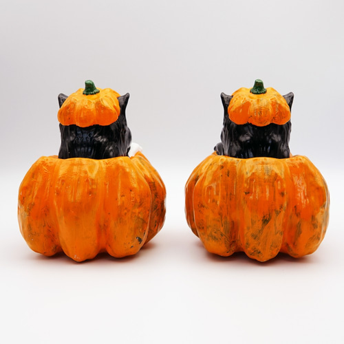 オーダーメイド】猫ちゃんのびっくりハロウィンかぼちゃ 立体