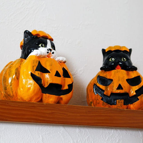 オーダーメイド】猫ちゃんのびっくりハロウィンかぼちゃ 立体 オーダーメイド】猫ちゃんのびっくりハロウィンかぼちゃ 立体