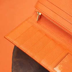 手縫い薄型長財布　エプソン/オレンジ-ブルー　本革 4枚目の画像