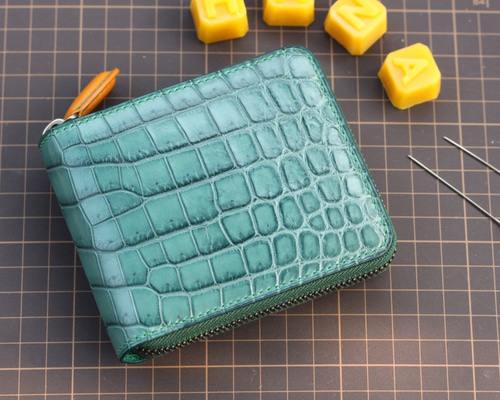 注文制作)クロコダイル財布 ラウンドファスナーミニ財布 財布小さい 二