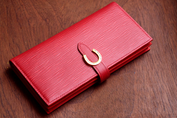 二つ折り長財布　ベルト付き　スマートウォレットエピレザー/赤　シェーブル/赤 1枚目の画像