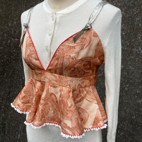 SPUR KIMONO 着物リメイクコルセット　ビスチェ 着物リメイクビスチェ ヴィンテージ帯×デニムコルセット
