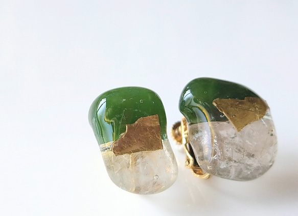 カケラのイヤリング 翡翠とルチルクォーツ イヤリング