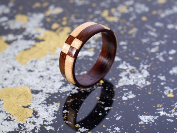 木のゆびわ 絢-aya- 市松 1枚目の画像