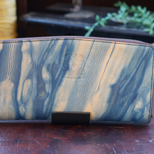 受注製作】福山レザー長財布「ロワ」／ロングウォレット／藍染