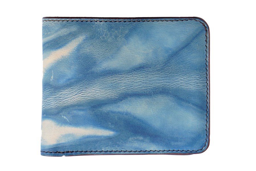 【受注製作】福山レザー半財布「カレ」／ハーフウォレット／藍染レザー／瀬戸内の空