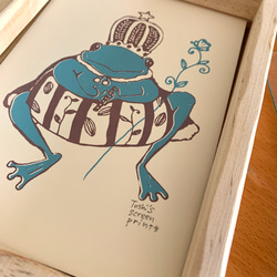 シルクスクリーン版画　カエルの王様 3枚目の画像