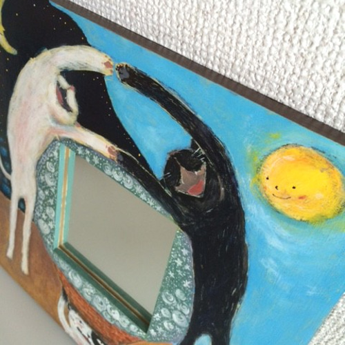 羽ばたくニワトリ アクリル画 原画