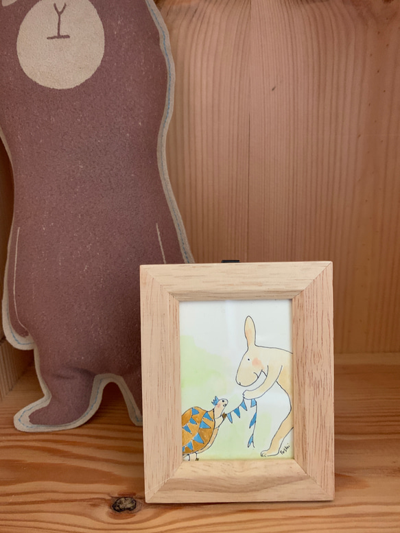 手描きの小さなミニ絵　ウサギとカメシリーズ　飾り付け 1枚目の画像