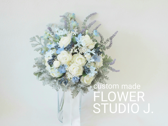 Wedding Bouquet & Boutonnier / White & Blue 10parts