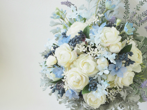 Wedding Bouquet & Boutonnier / White & Blue 10parts
