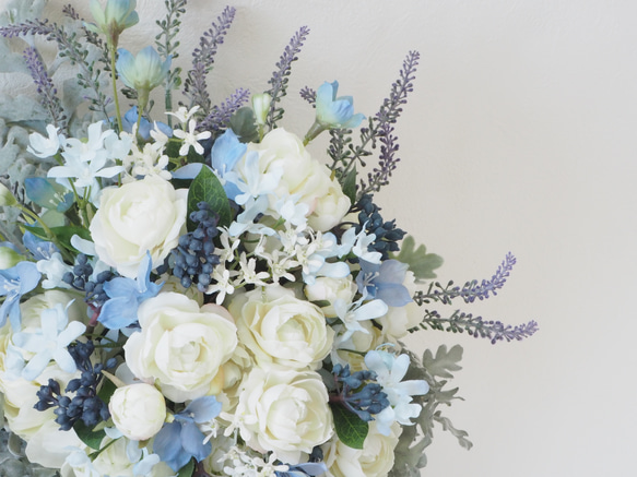 Wedding Bouquet & Boutonnier / White & Blue 10parts