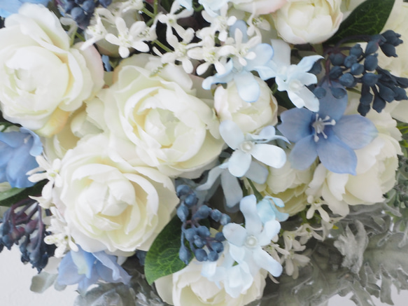 Wedding Bouquet & Boutonnier / White & Blue 10parts
