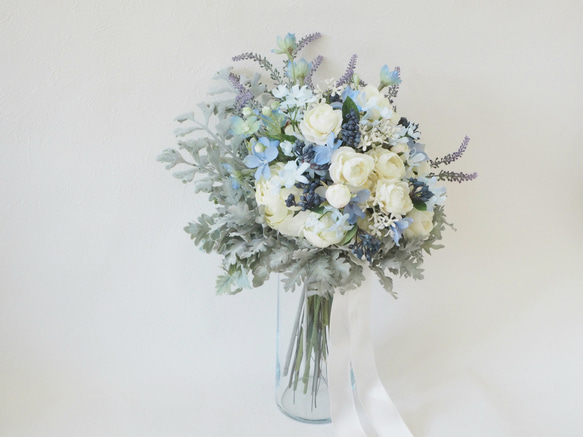 Wedding Bouquet & Boutonnier / White & Blue 10parts