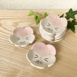 陶器の花豆皿【ピンクパンジー】再販 3枚目の画像