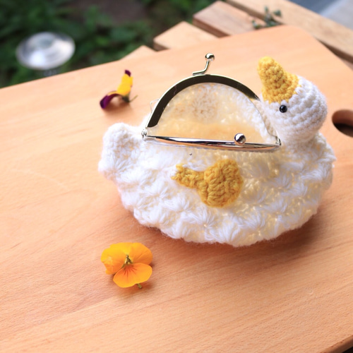 受注制作】アヒル 仰向けコールダックのがま口ミニポーチ お財布