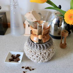 《受注製作》リフ編みのふっくらケメックス６cup用　コーヒーコージー　ケメックスカバー 4枚目の画像