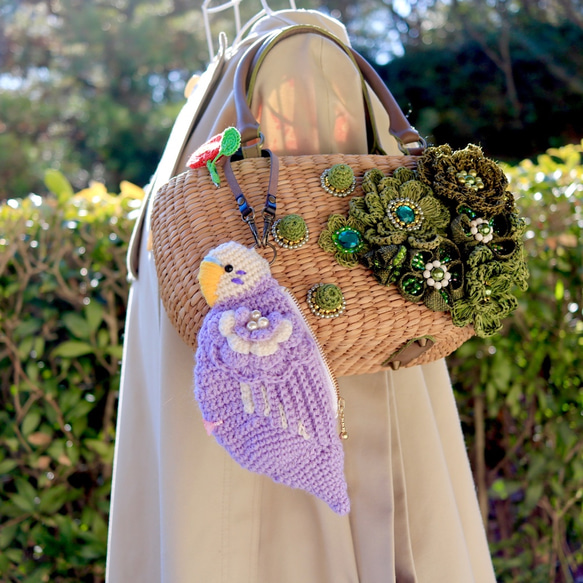 [定做] Lilac Parakeet Mini Pouch Coin Purse Opaline White Wing Vio 第2張的照片