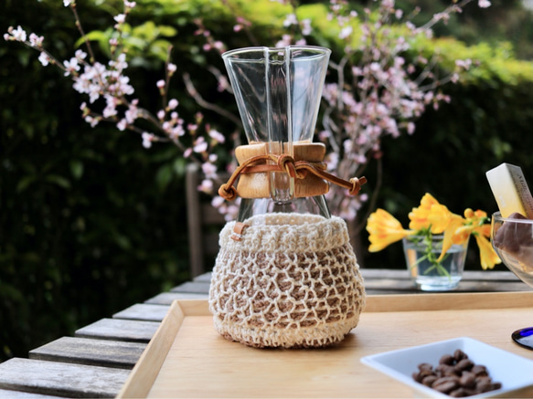 [定制] 突尼斯鉤針 Chemex 罩“網狀”Coffee Cozy 3 杯罩 第7張的照片