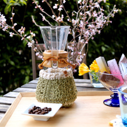 【受注制作】チュニジアンクロッシェのケメックスカバー『sprout』 コーヒーコージー  3カップ用カバー 2枚目の画像