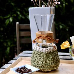 【受注制作】チュニジアンクロッシェのケメックスカバー『sprout』 コーヒーコージー  3カップ用カバー 3枚目の画像