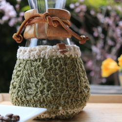 【受注制作】チュニジアンクロッシェのケメックスカバー『sprout』 コーヒーコージー  3カップ用カバー 4枚目の画像
