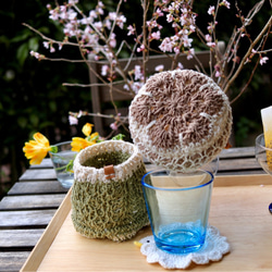 【受注制作】チュニジアンクロッシェのケメックスカバー『sprout』 コーヒーコージー  3カップ用カバー 5枚目の画像