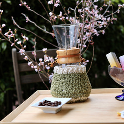 【受注制作】チュニジアンクロッシェのケメックスカバー『sprout』 コーヒーコージー  3カップ用カバー 7枚目の画像