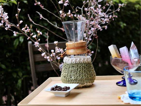 【受注制作】チュニジアンクロッシェのケメックスカバー『sprout』 コーヒーコージー  3カップ用カバー 7枚目の画像