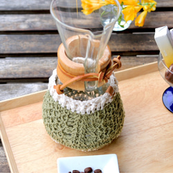 【受注制作】チュニジアンクロッシェのケメックスカバー『sprout』 コーヒーコージー  3カップ用カバー 8枚目の画像